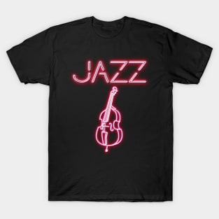 Jazz Double Bass Neon Design T-Shirt